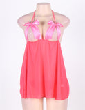 New Pink Open Cup Satin Bows Babydoll
