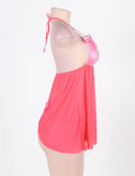 New Pink Open Cup Satin Bows Babydoll
