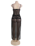 New Black Mesh And Lace Elegant Lingerie Gown With Farawlaya