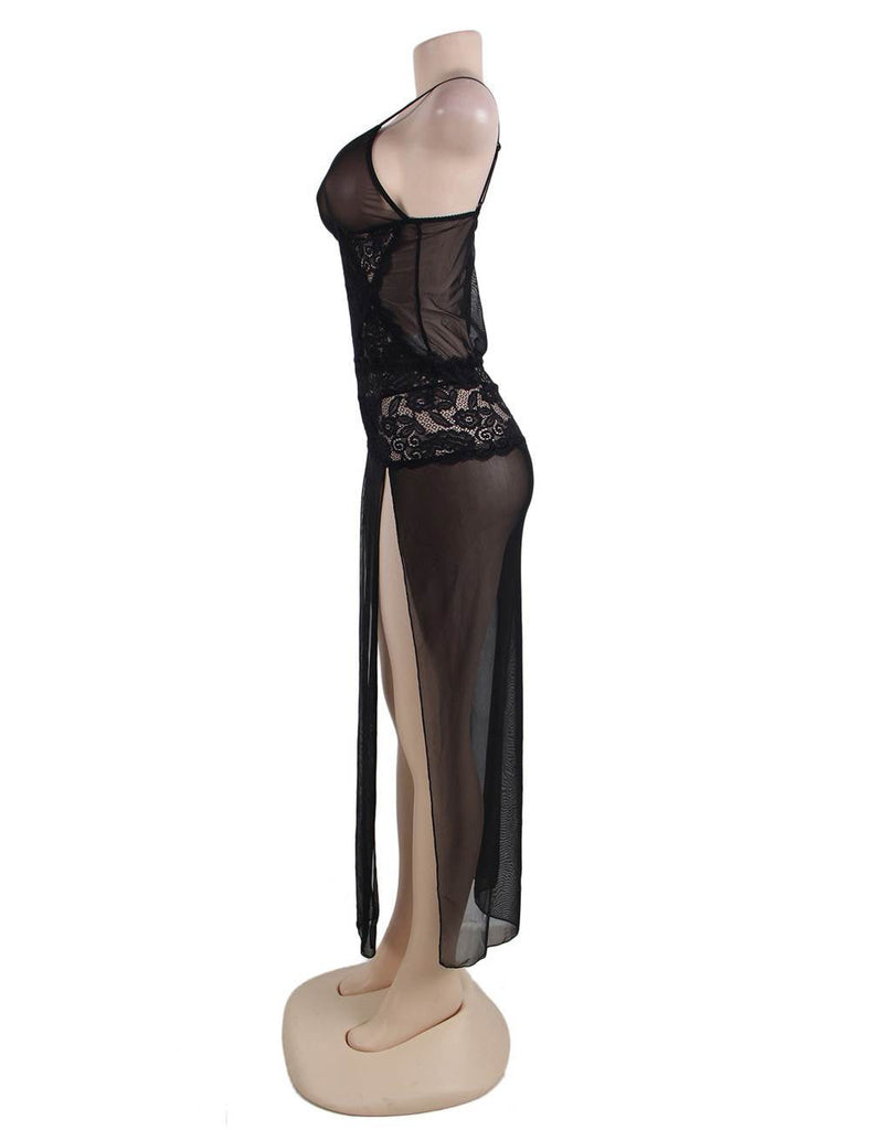 New Black Mesh And Lace Elegant Lingerie Gown With Farawlaya