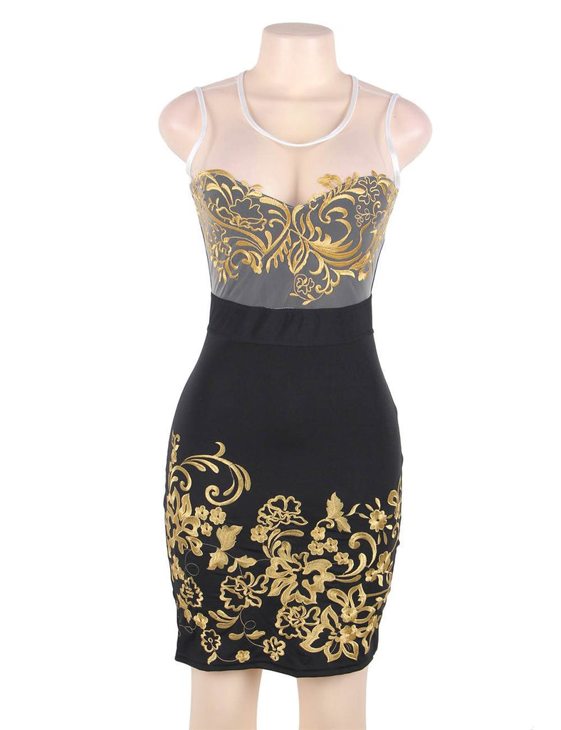 New Elegant Embroidery Black Bodycon Fashion Dress