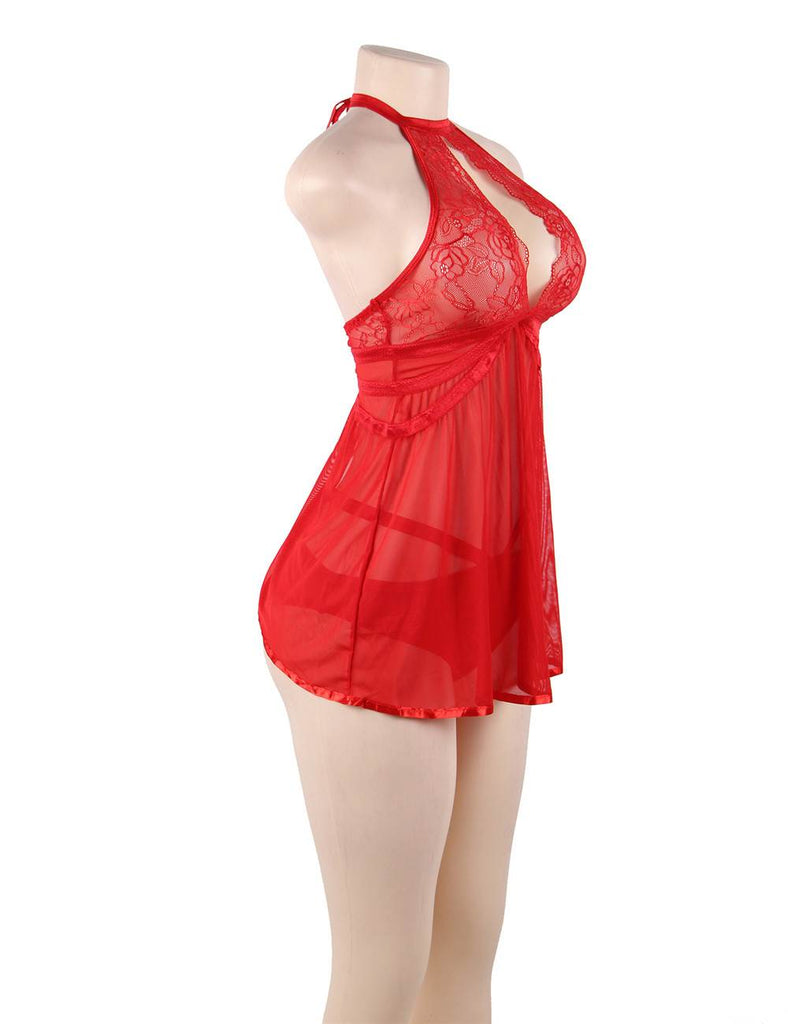 Plus Size Elegant Red Lace backless Sexy Babydoll