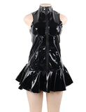 Sleeveless Solid Color Faux Leather Club Dress