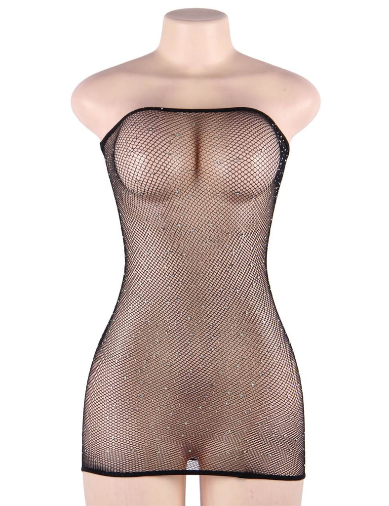 WoW Fishnet Off-the-shoulder Sparkle Bodystocking