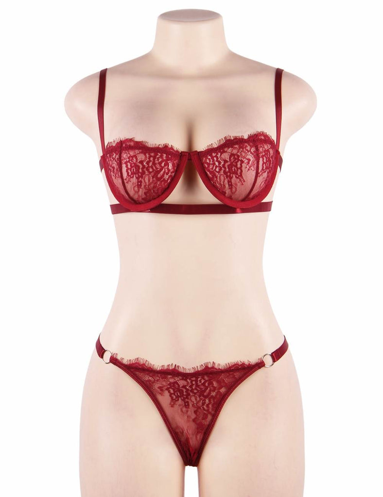 Custom High Quality Beautiful Lingerie Lace Bra Set With Steel ring