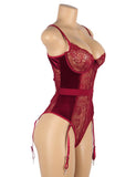 New Cross Back Design Lace And Velour Stitching Teddy With Underwire
