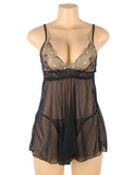 Plus Size Elegant Black See-through Lace Exquisite Embroidery Sexy Babydoll