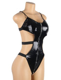 New Black Leather Exquisite Backless Teddy With Choker Neck
