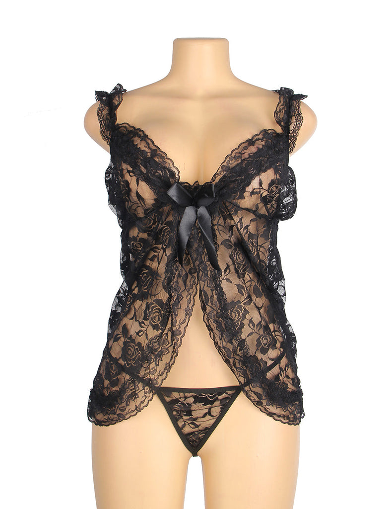 New Black Floral Lace Ladylove Babydoll