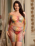New Lingerie Egypt Colorful Long Sleeve Two Piece Fishnet Bodystocking