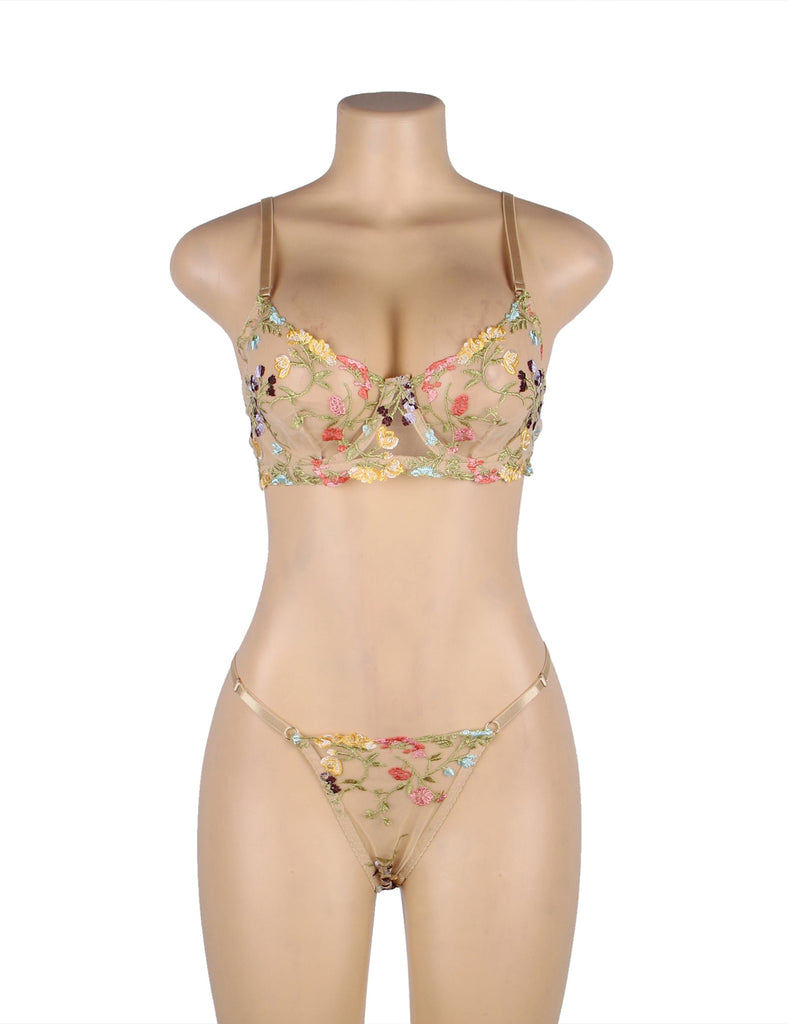 New Floral Embroidery Underwire Lingerie Set