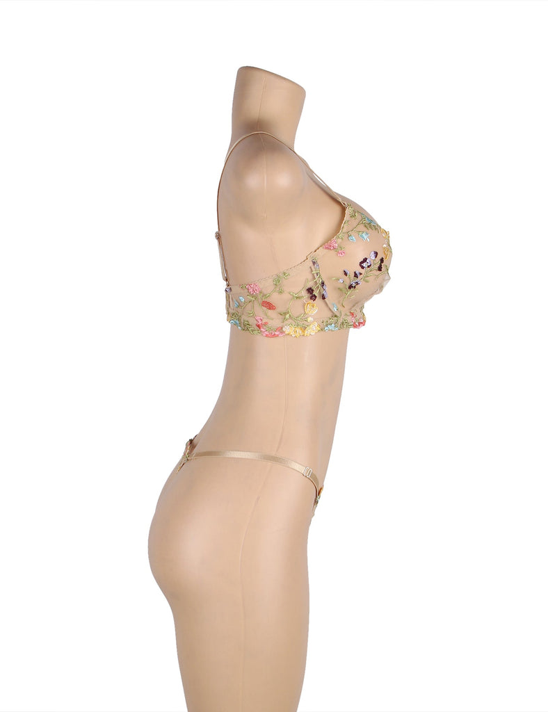 New Floral Embroidery Underwire Lingerie Set