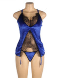 New Blue Velvet Stitching Lace Sexy Garter Lingerie