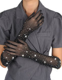 Enchanting Black Glitter Rhinestone Gloves