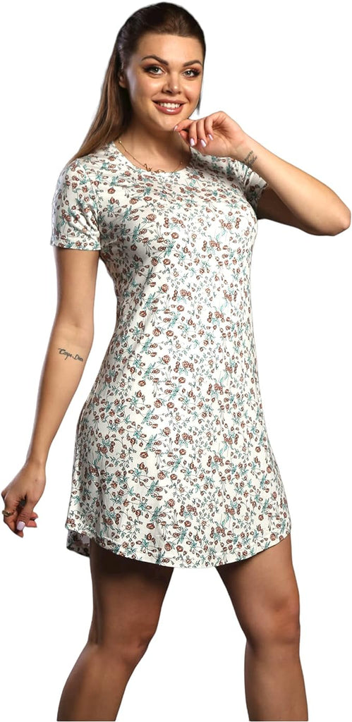 Nightgown for Women | Printed Half Sleeves Viscose Short Nightgown