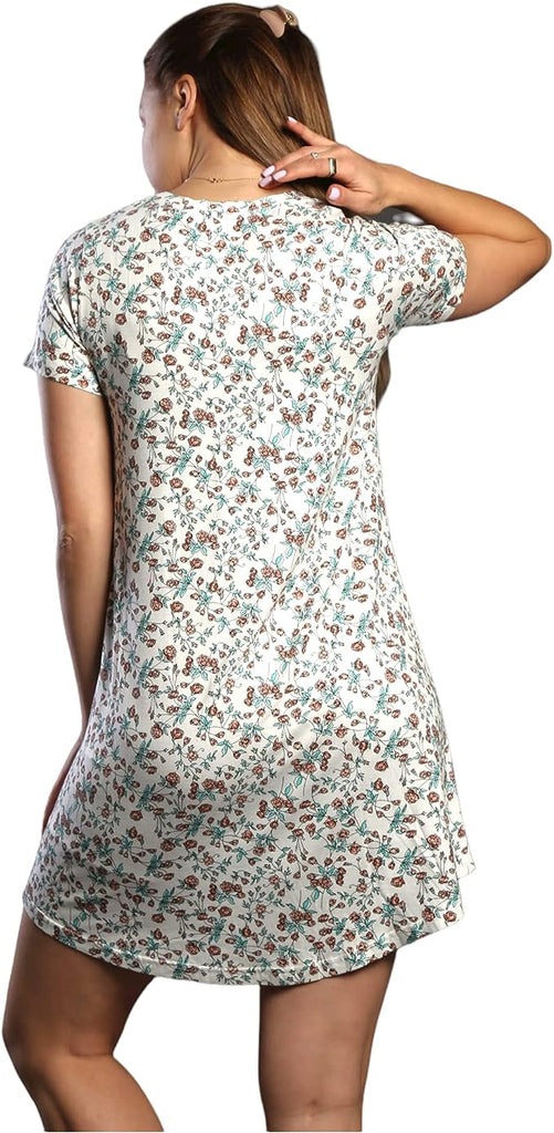 Nightgown for Women | Printed Half Sleeves Viscose Short Nightgown