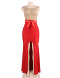 Amazing Gold Lace Red Slit Evening Gown*