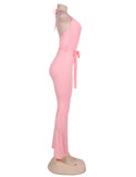New Pink Wide Leg Halter Jumpsuit