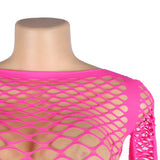 Long Sleeve Two-Piece Bodystocking With Fishnet Crop Top And Bottom