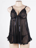 New Black Sexy Sheer Lace Open Back Babydoll Dress