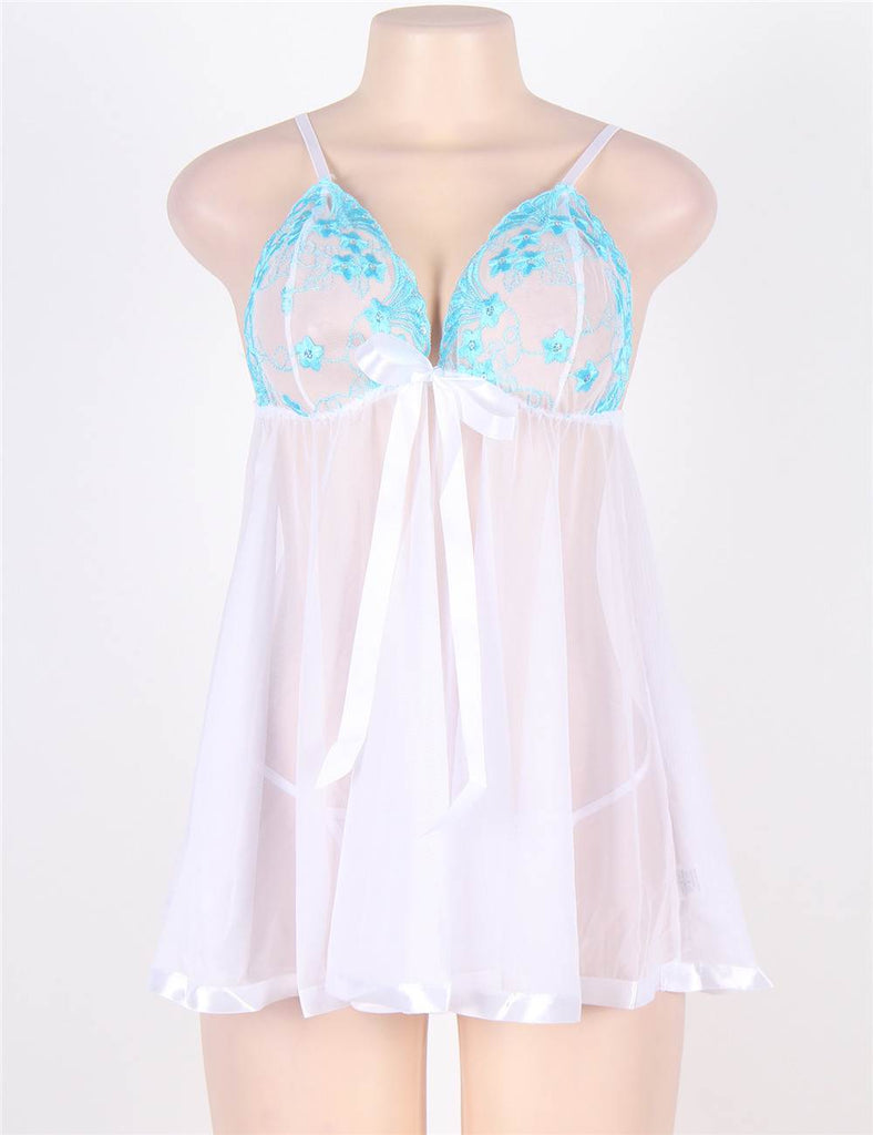 New White Sexy Sheer Lace Open Back Babydoll Dress