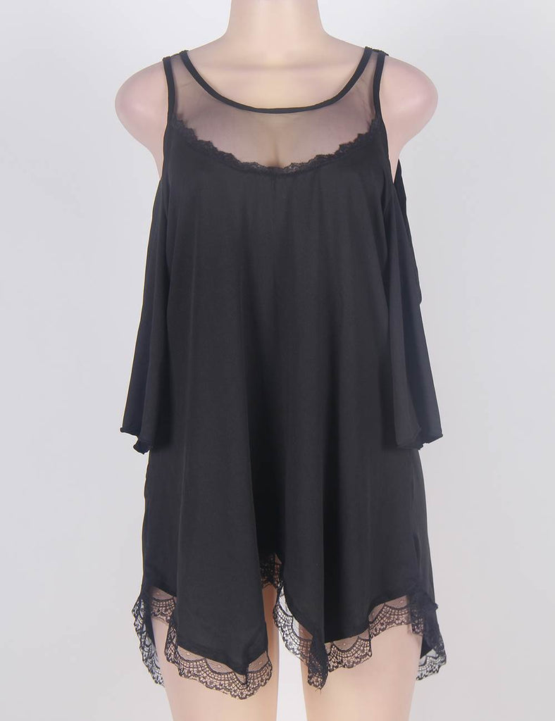 Black Hollow Shoulder Lace Dress