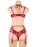 New Sexy Velvet Floral Lace Patchwork Gartered Lingerie Set With Underwire
