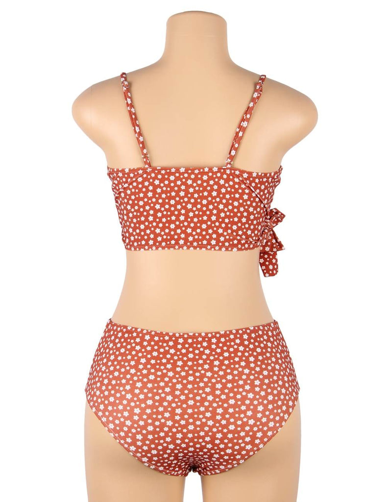 New Sexy Floral Cross Bandage Split High Waist Swimsuit