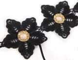 Black Delicate Flowers Lace Hollow Out Pearl Decoration Bra Set