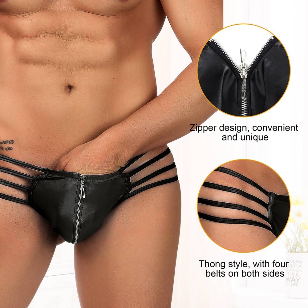 Mens Synthetic Leather Sexy Zipper Panties