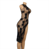 Black Floral Split Dress Design Fishnet Bodystocking