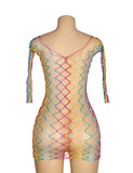 Rainbow Colorful Long Sleeve Fishnet Bodystocking