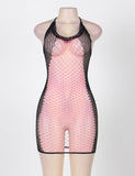 Sexy Sleepwear Lingerie Pink Rave Babydoll Fishnet Mini Dress