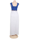 New Glamorous Sleeveless White Blue Maxi Dress